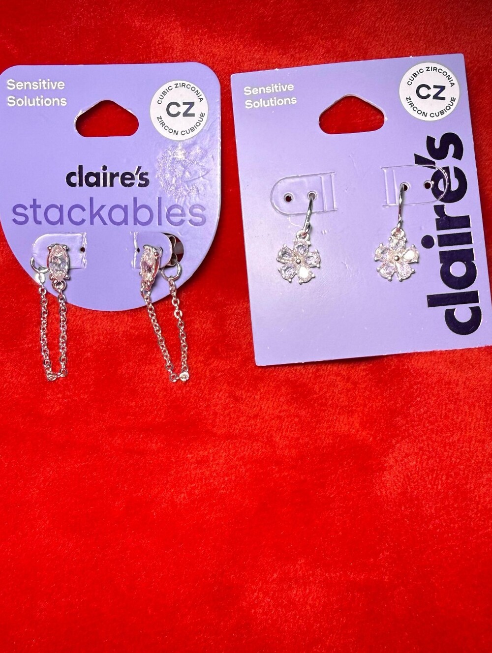 Silver Tone CZ Flower & Bar Dangle Earrings - Silver